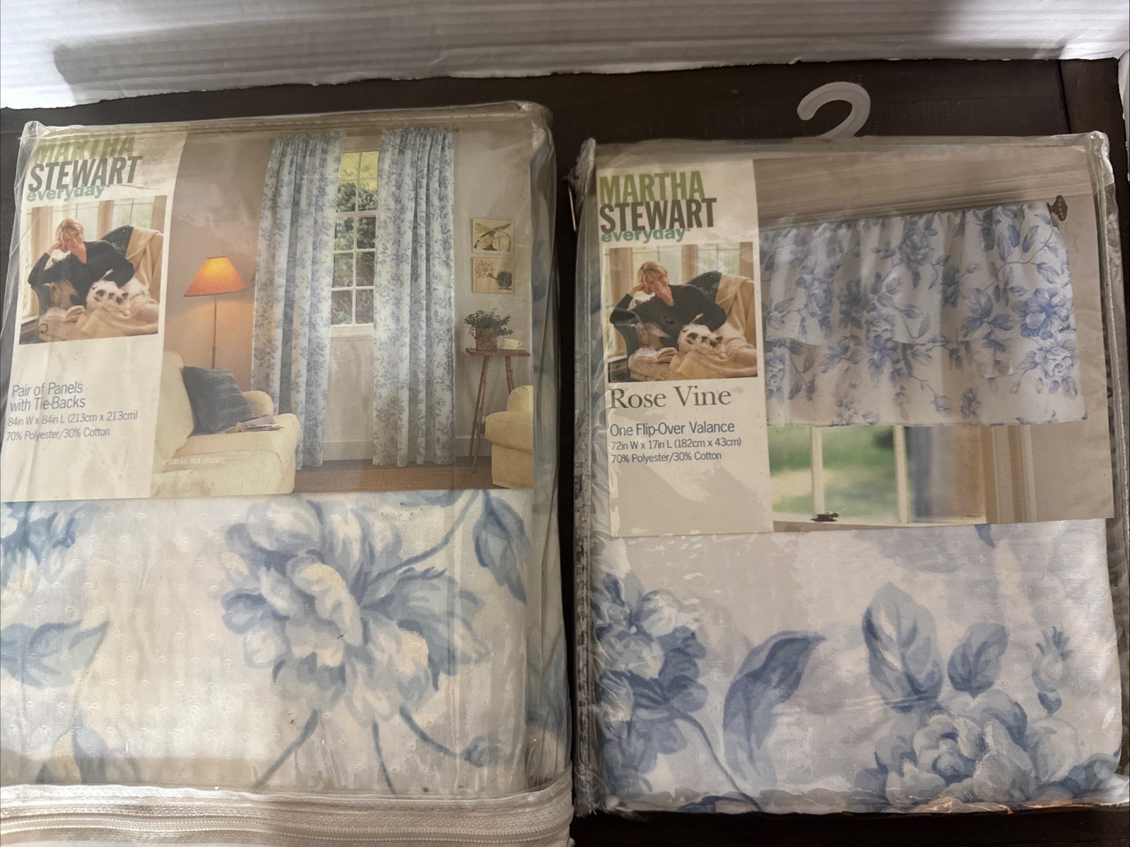 Pair Martha Stewart Muted Blue White Floral Curtain Panels Cottage 84×84” + Val