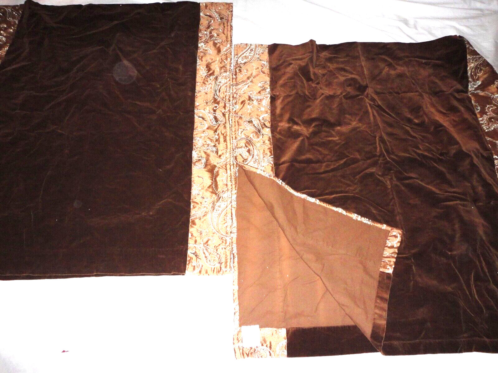 VERATEX BROWN AQUA VELVET FLORAL EMBROIDERED (PAIR) UNLINED PANELS 41 X 88