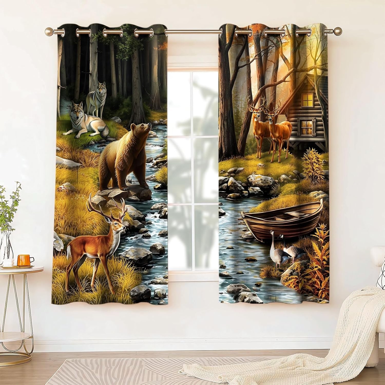 Rustic Cabin Wildlife Curtains Bear Deer Dusk Forest Animal Blackout Curtain …
