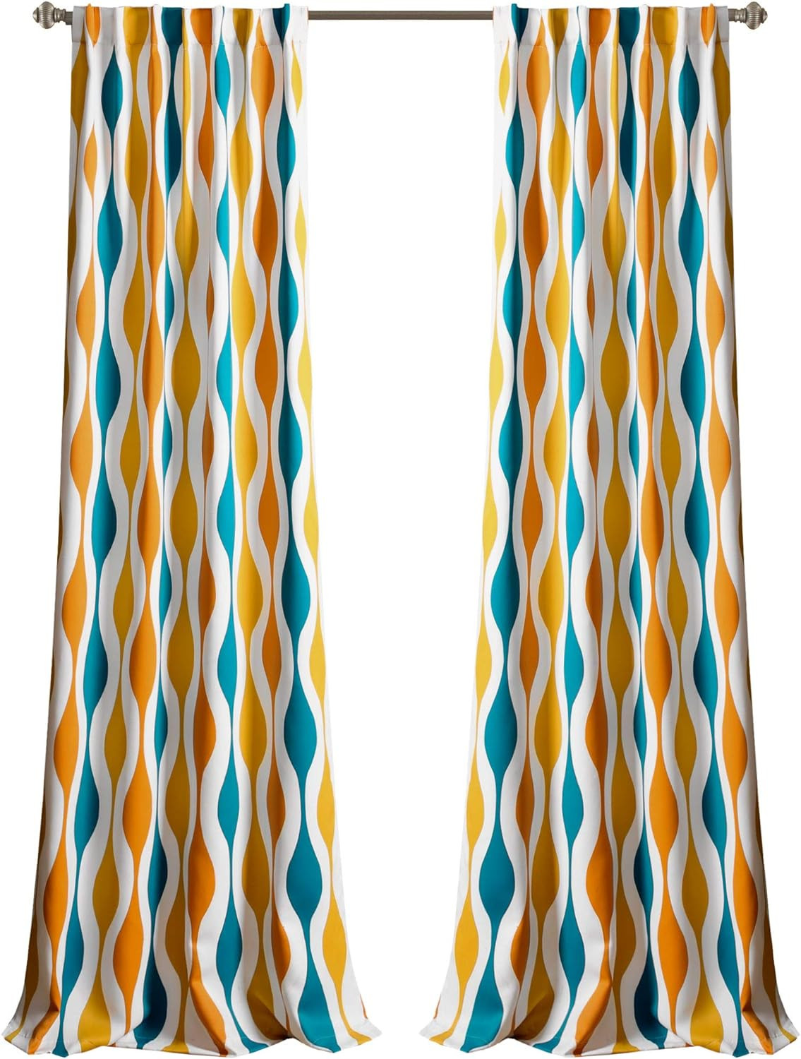 Mid Century Geo Light Filtering Window Curtain Panel Pair, 52″ W X 84″ L, Turquo