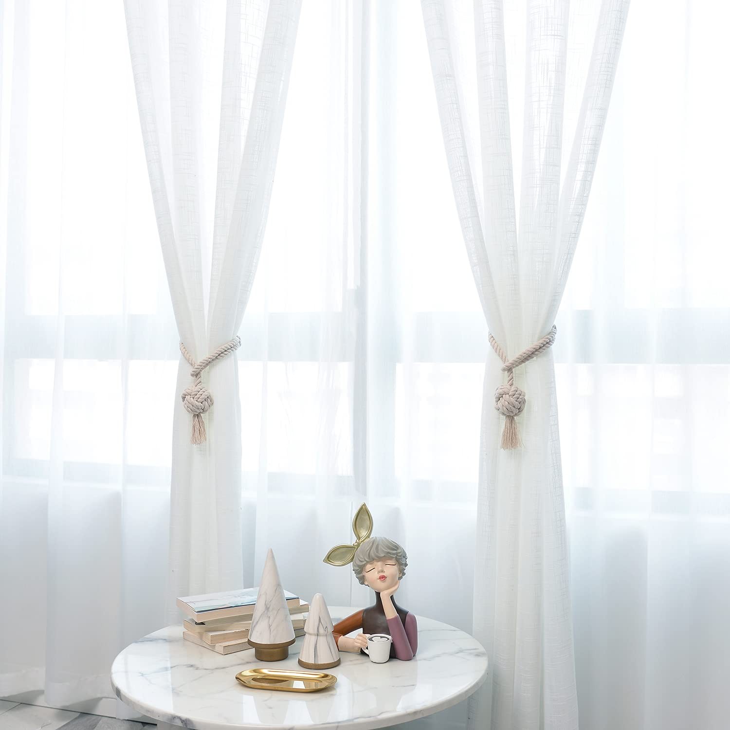 2 Pack Rustic Curtain Tiebacks – Outdoor Curtain Drapery 2 Pieces Beige
