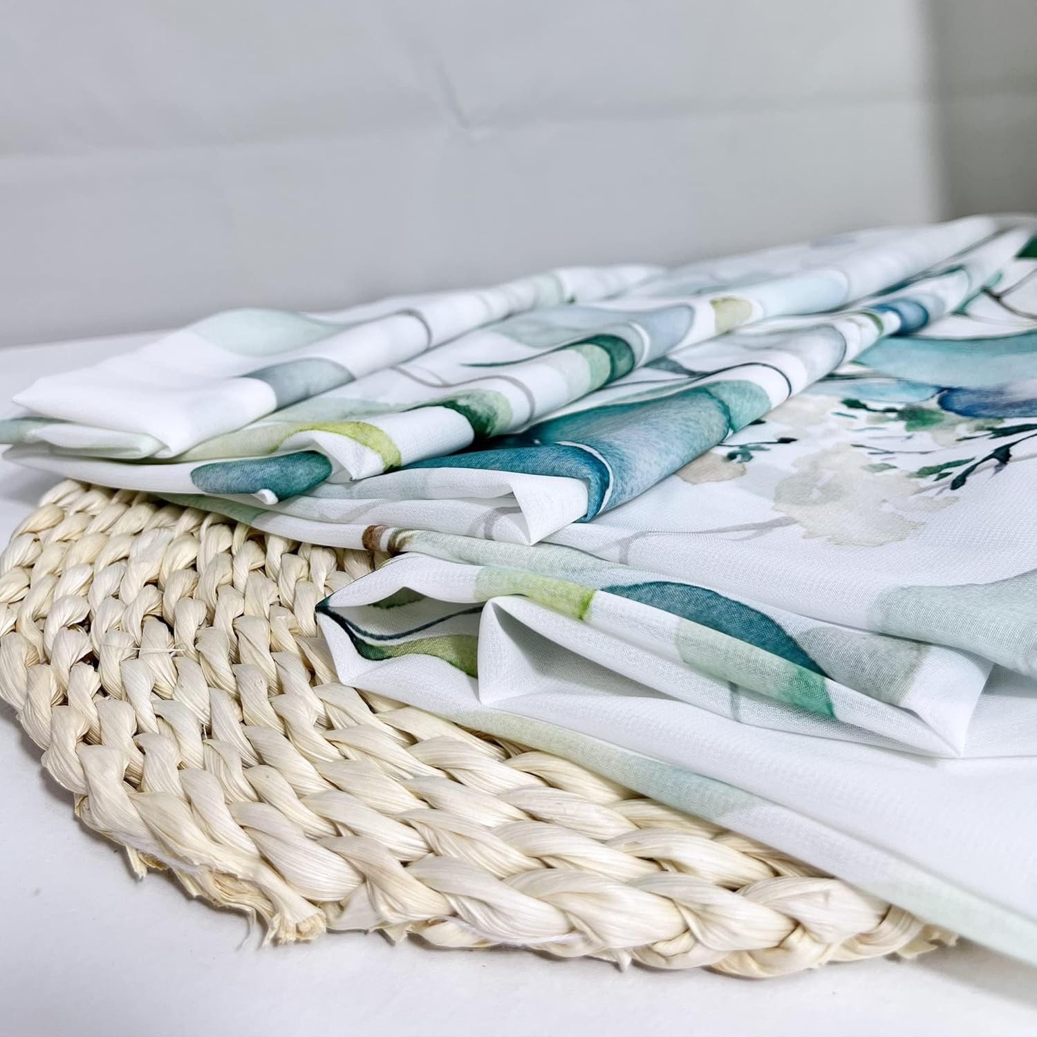 Green Eucalyptus Leaves Curtains for Living Room 96 inch Length 2 Panels Set