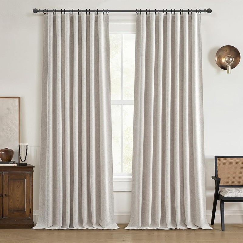 Blackout Linen Blend Curtains Insulating Noise Reducing Drapes Set of 2 New