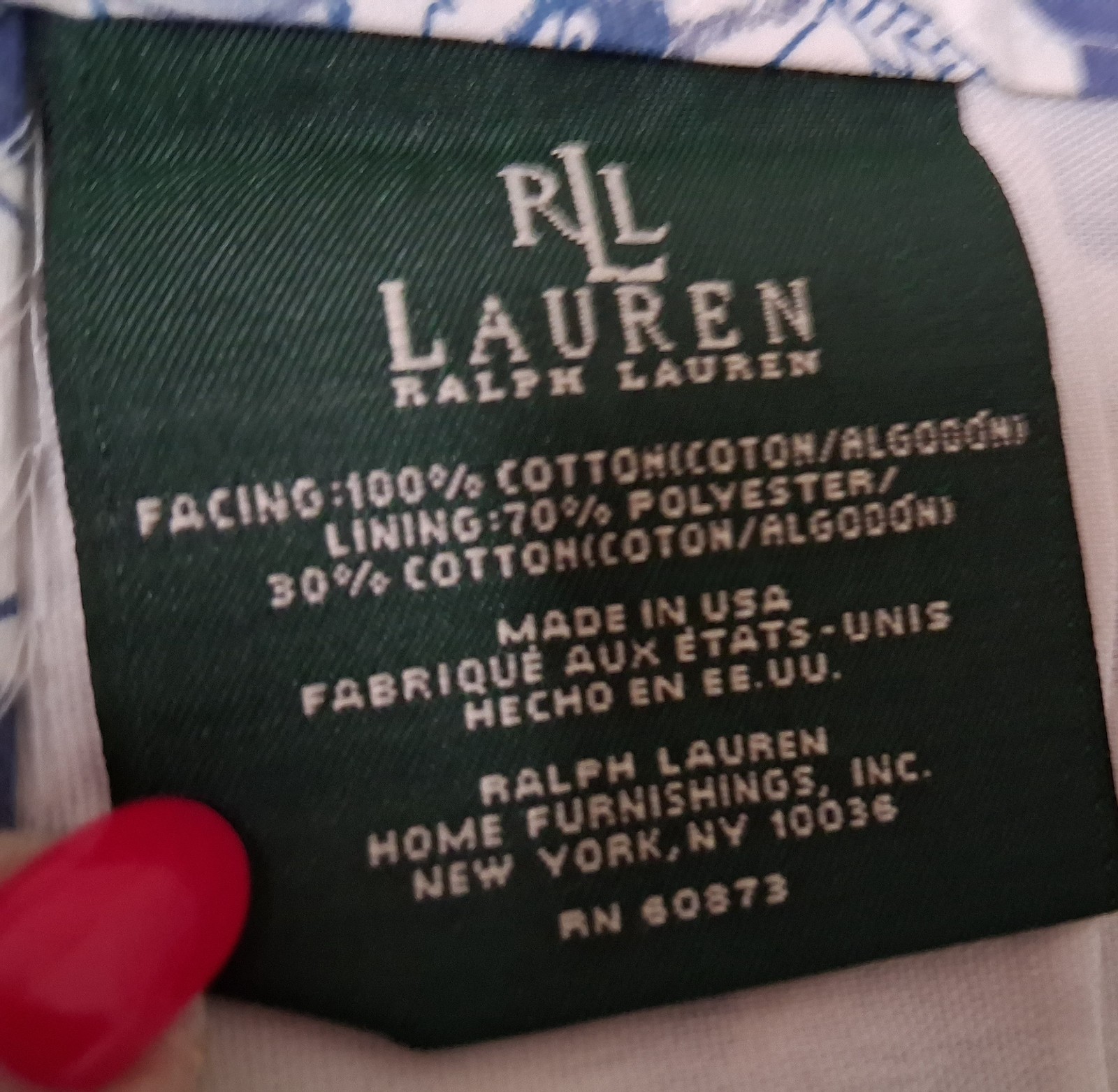 Ralph Lauren Porcelain-Single Lined Rod Pocket Drape-Gorgeous! Blue & White