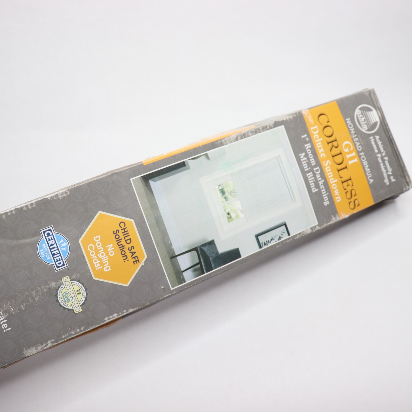 Achim Cordless Room Darkening Vinyl Mini Blind with 1″ Slats – No Hardware