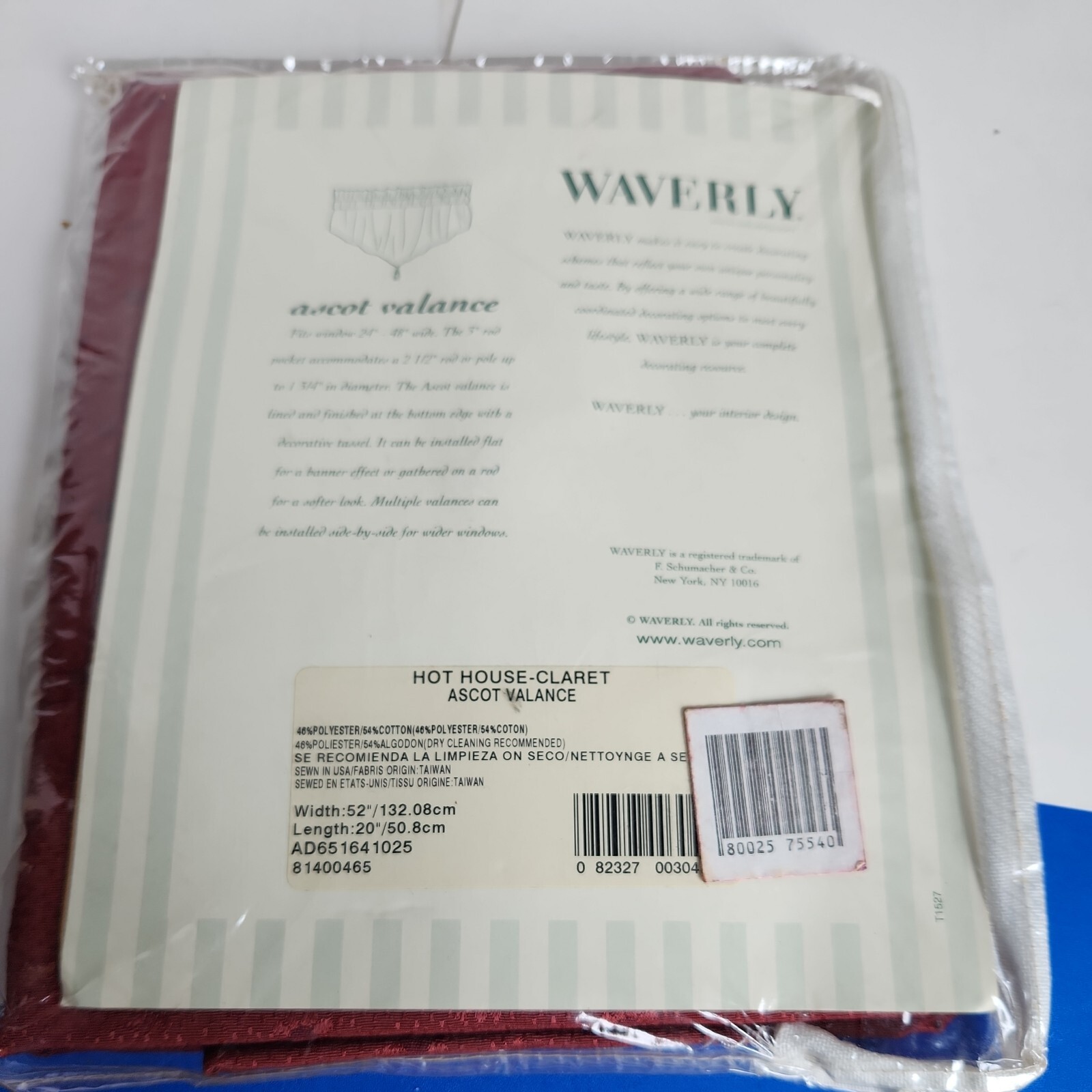 WAVERLY Ascot Valance Burgundy 52X20 New