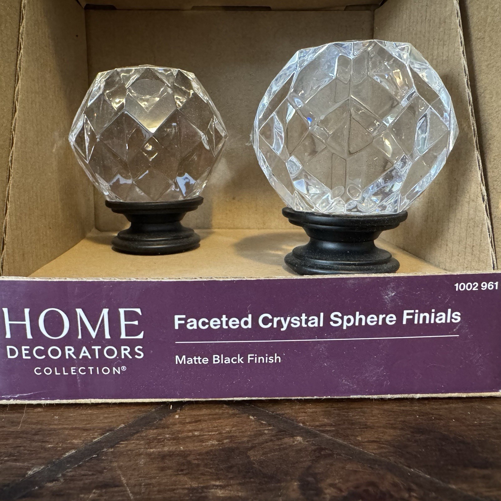 NOB 1″ Faceted Crystal Sphere Ball Curtain Window Rod Matte Black Finish