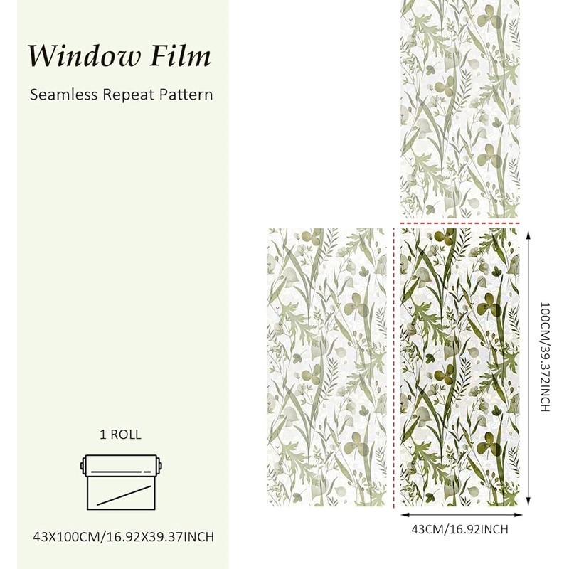 Rainbow Window Film Static Cling Nature Leaf Pattern Sunlight Privacy Decor New