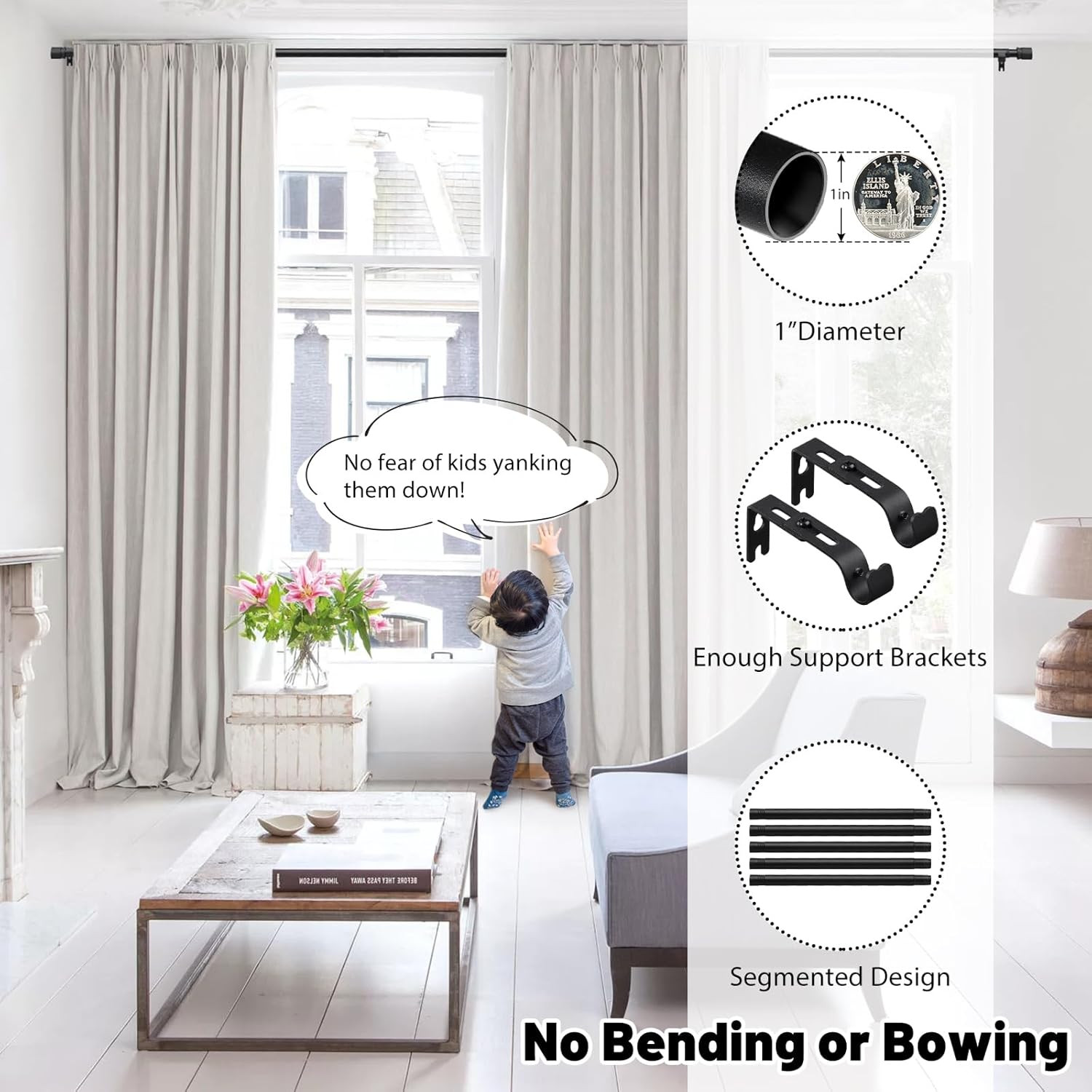 2 set Curtain Rod w/Star for Window size Max to 178″ Wide Heavy Duty 1″ dia tube