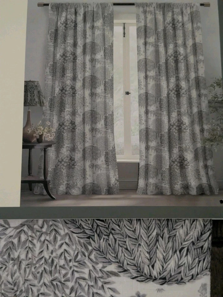 Set 2 Morris & Co The Brook Deer Forest Gray Back Tab Top Curtain 84”