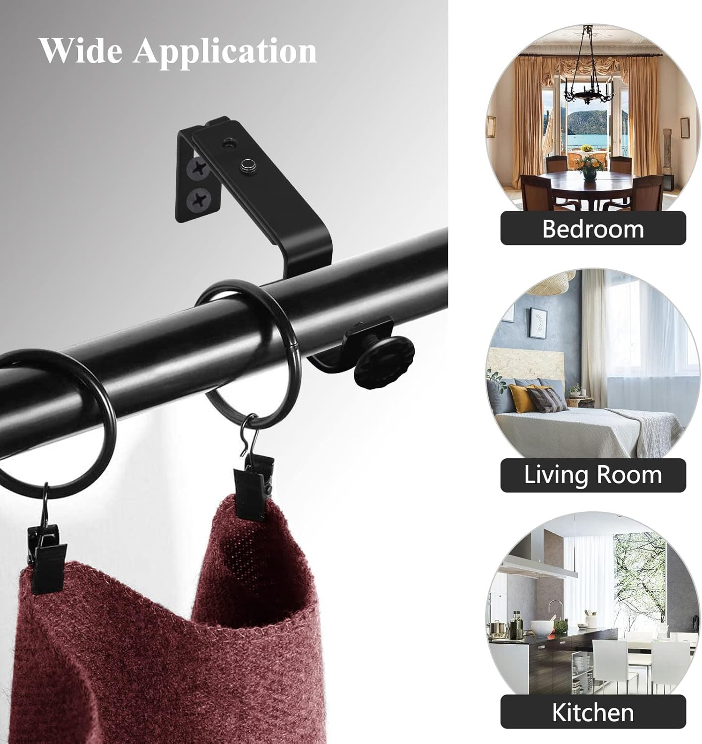 Adjustable Curtain Rod Bracket, Heavy Duty Curtain Rod Holders Black 4 Pack Curt