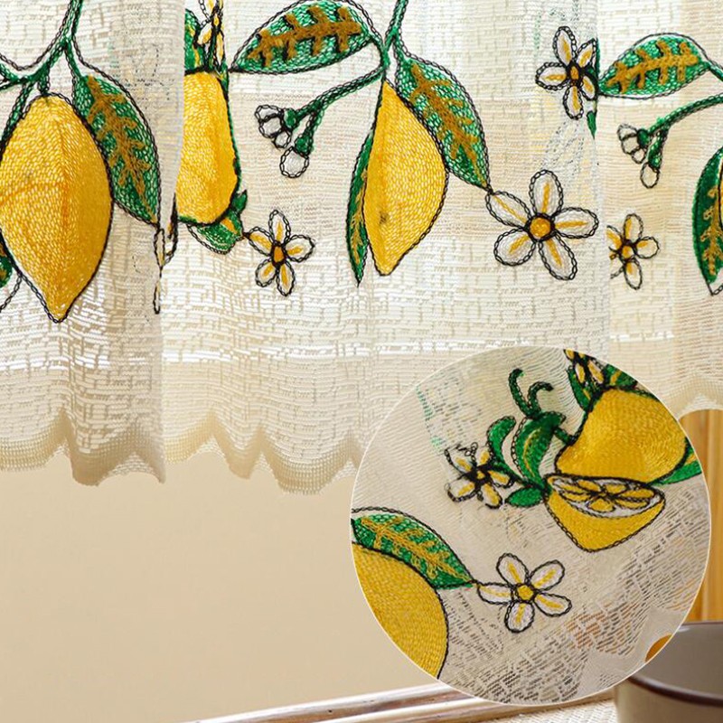 Lemon Embroidery Short Curtain Kitchen Living Room Cabinet Dust Curtain