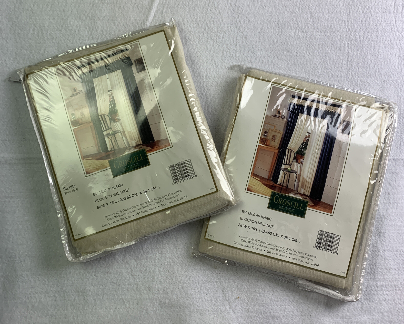 Croscill Home Fashions Blouson Valance BV 1800 40 Khaki 88″W x 15″L Set of 2 NIP