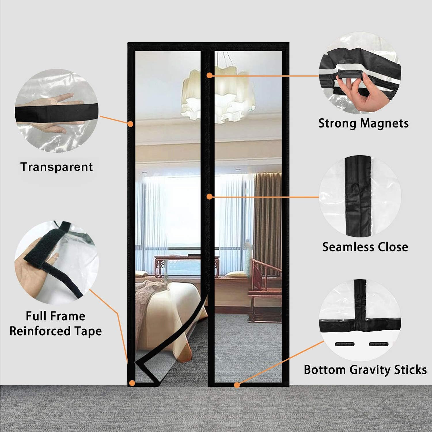 Transparent Insulated Curtain-Magnetic Thermal Cover, Screen Door Self-Closing P