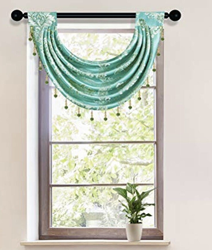 ELKCA Damask-Blue 30″ W x 22″ L1 Panel- Swag Valance for Living Room Rod