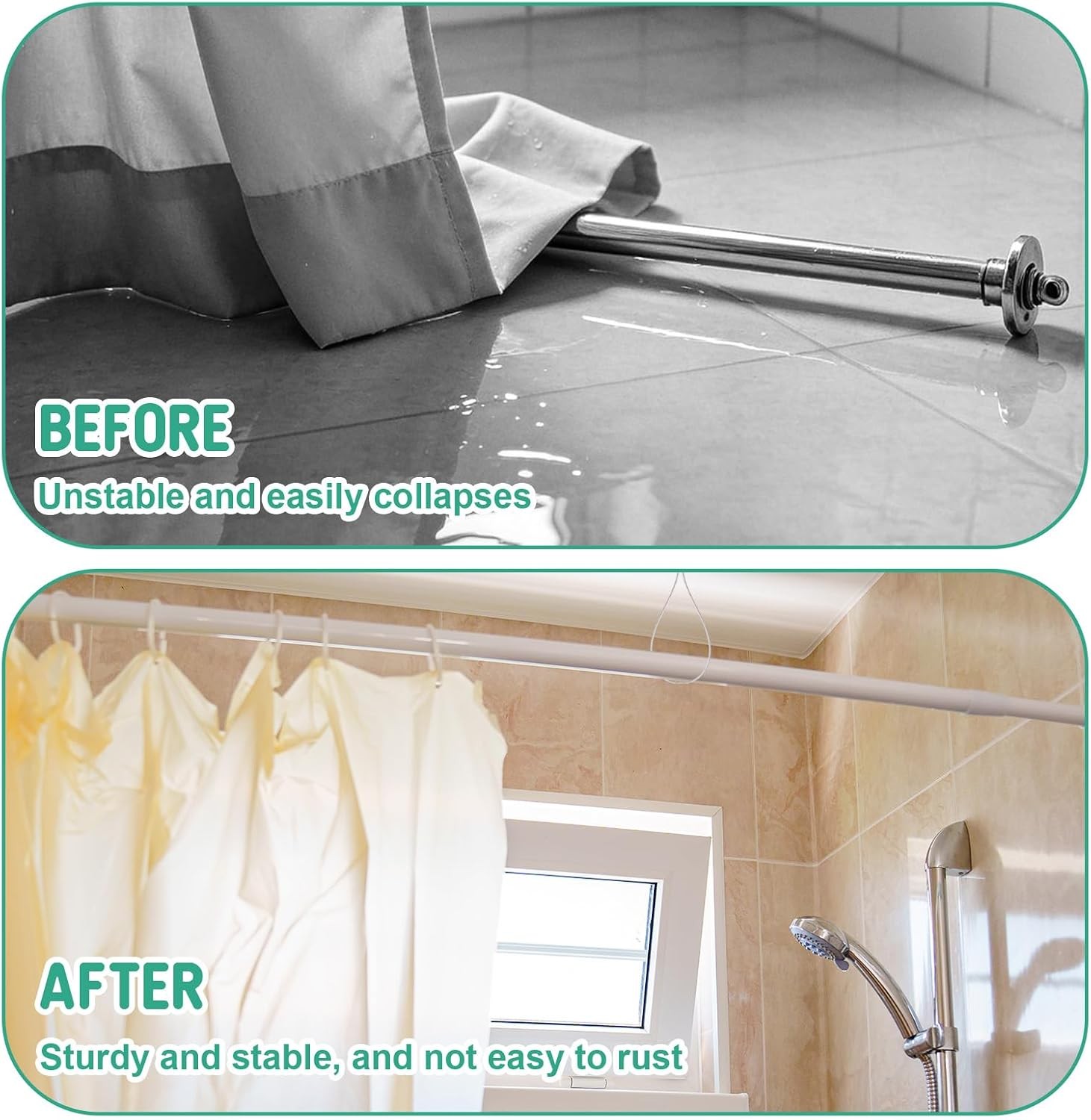 2Pcs Ceiling Mount Shower Curtain Rod Support Adjustable 60″ Closet Pole Bracket