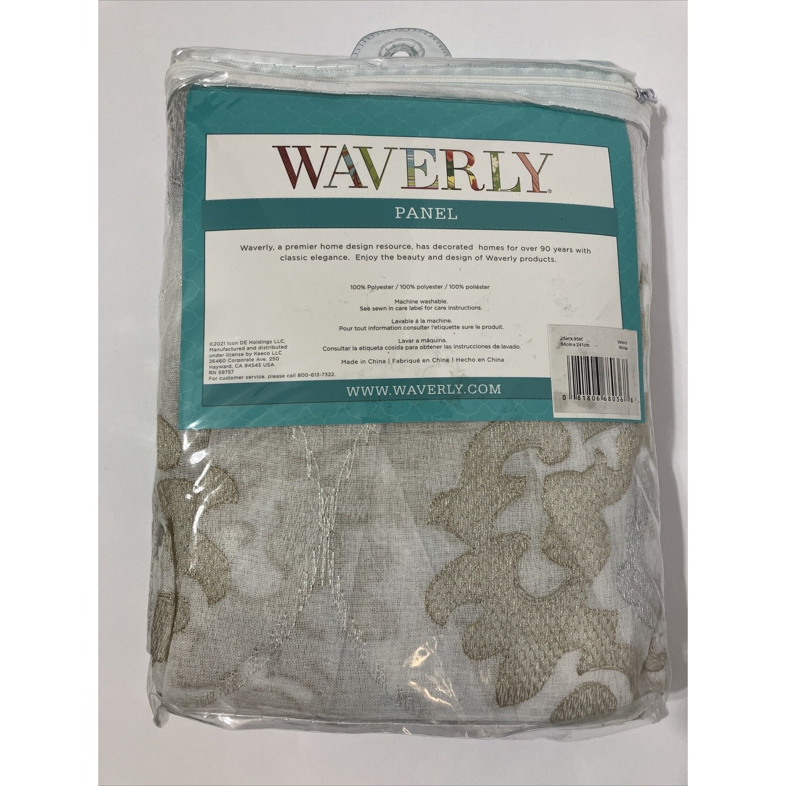 Pinch Pleated Window Panel Waverly Velero Embroidered Sheer 95in Gold Silver