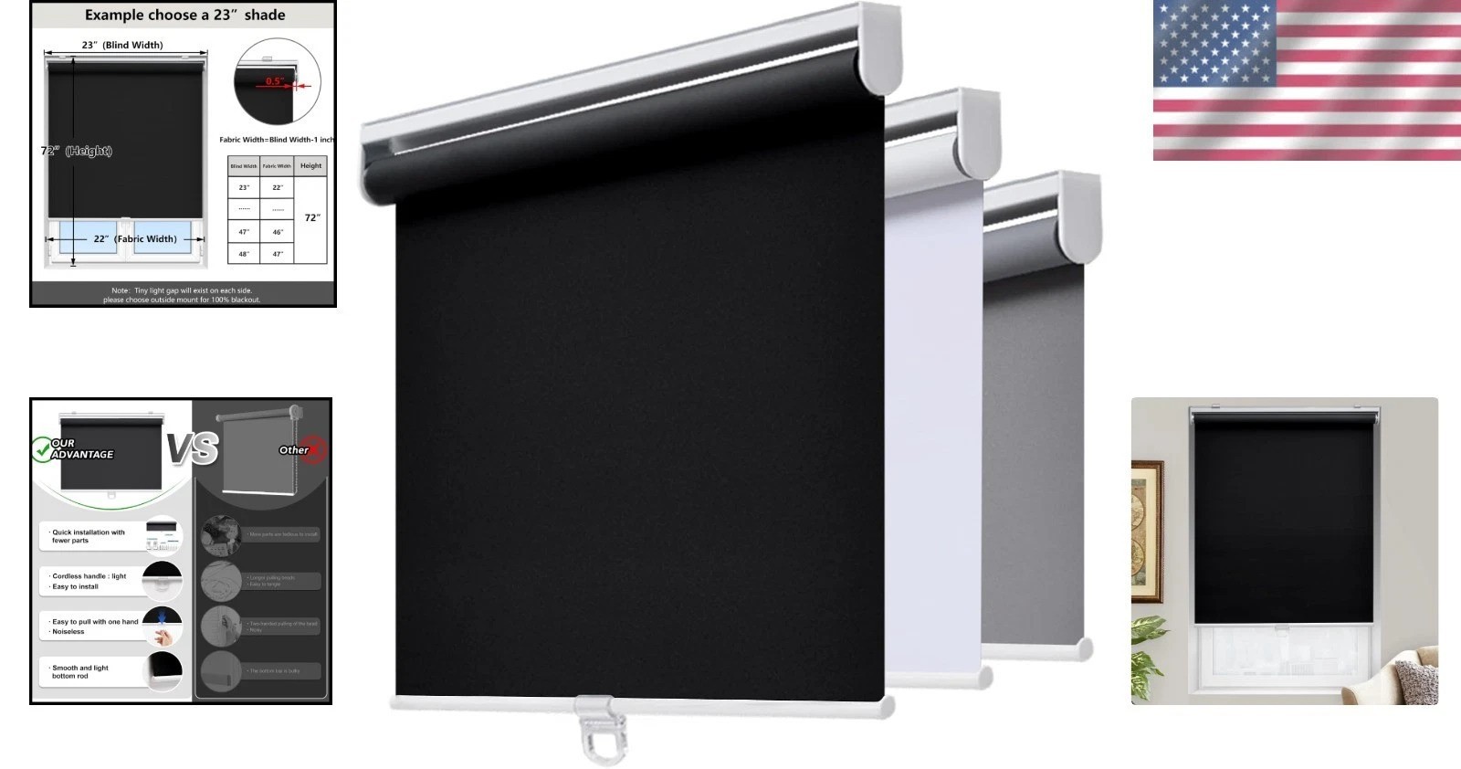 Cordless Blackout Blinds for Windows – 24″ W x 72″ H with UV Protection