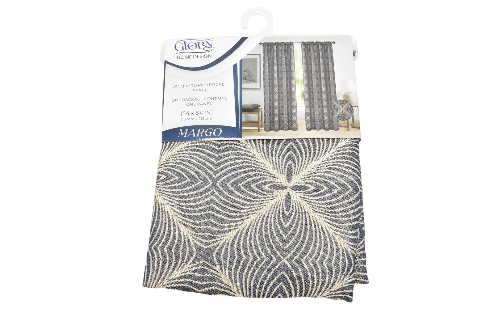 Glory Home Design Curtain Panel Made To Measure 54×84 Navy Geometric Polyester
