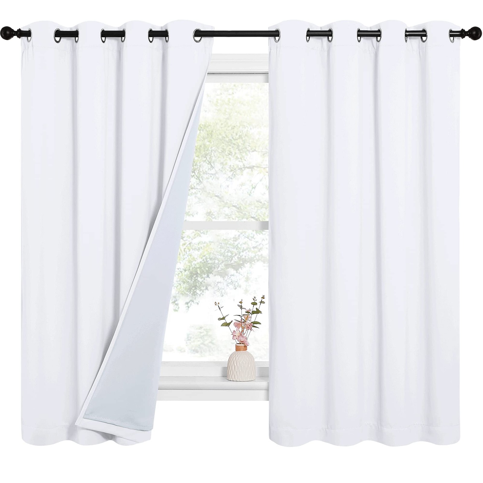 Sound Blocking White 100% Blackout Lined Curtains, 3 Thick Layers Completely …