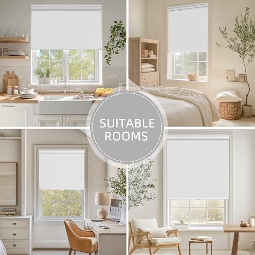 Blackout Roller Shades for Windows, Striped Pattern Cordless 32″W x 72″H White