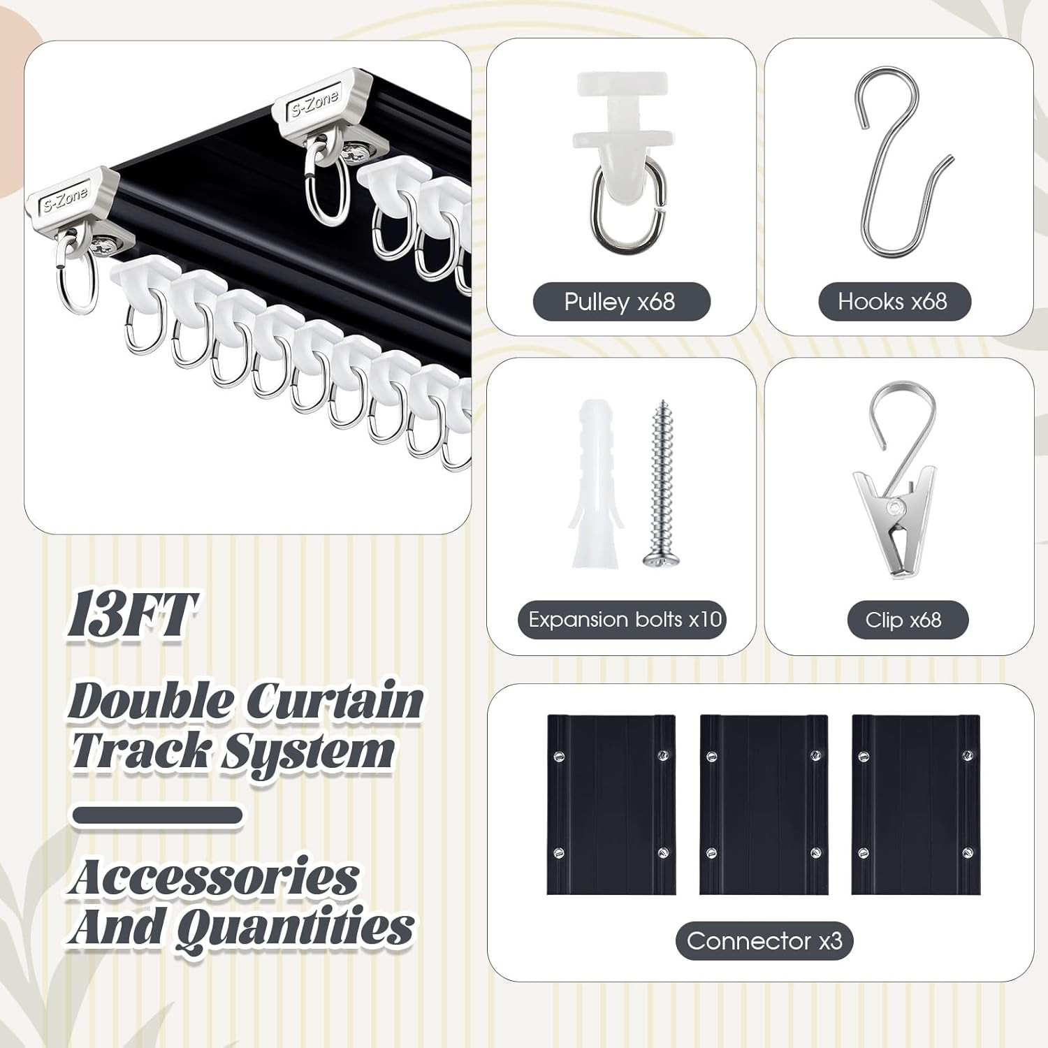 Ceiling Curtain Double Track Set 3Ft-13Ft/4 Meter Black Heavy Duty Ceiling Track