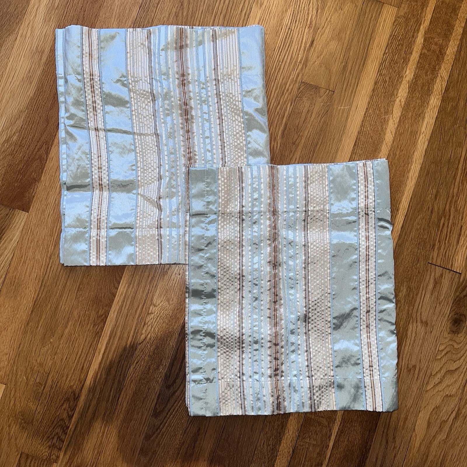 HOME Kitchen Rod Valance Set of 2 Blue Brown Beige Striped Polyester 15 x 52
