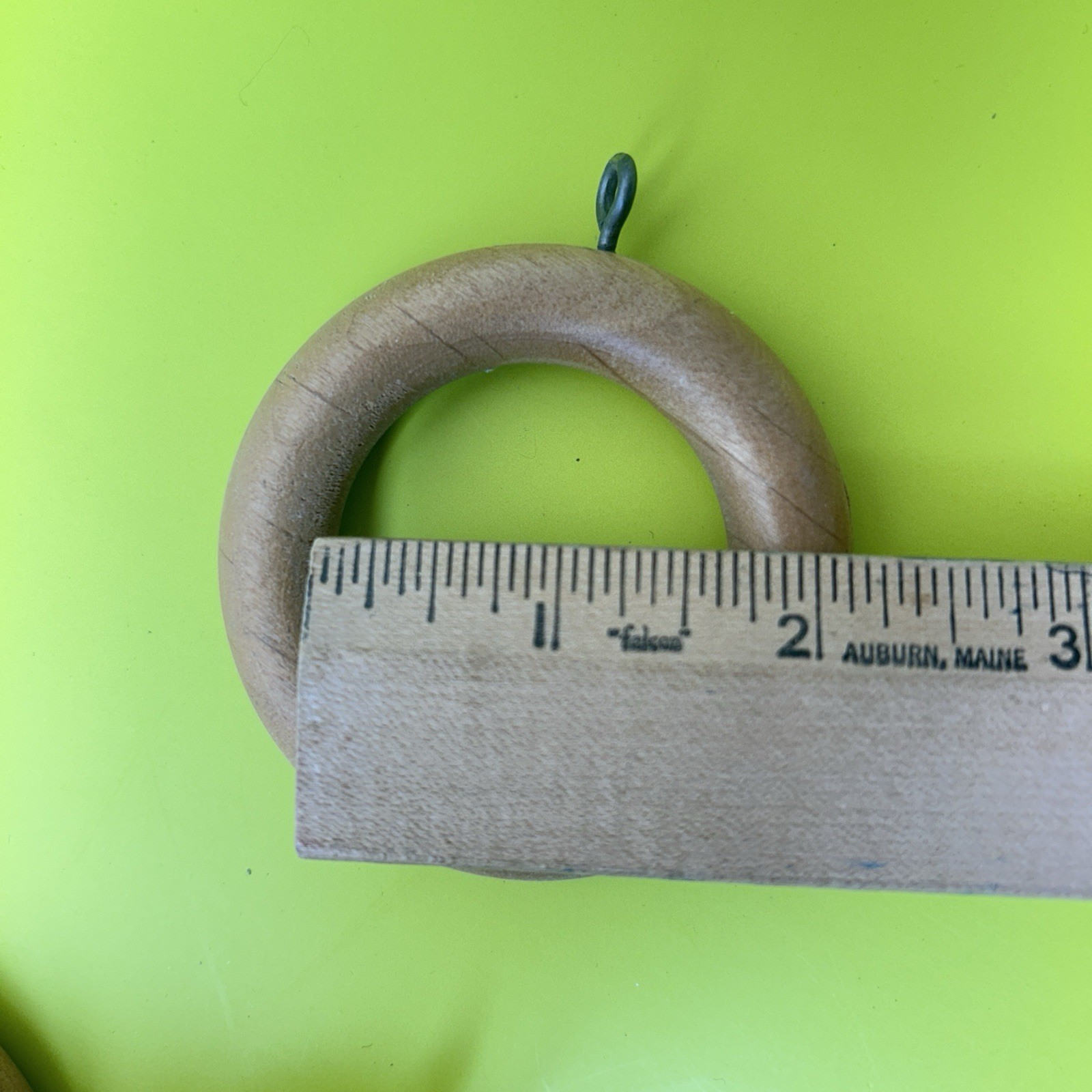Lot of 42 Tan Vintage Wooden Curtain Rod Drapery Round Rings w/ Eye Hooks
