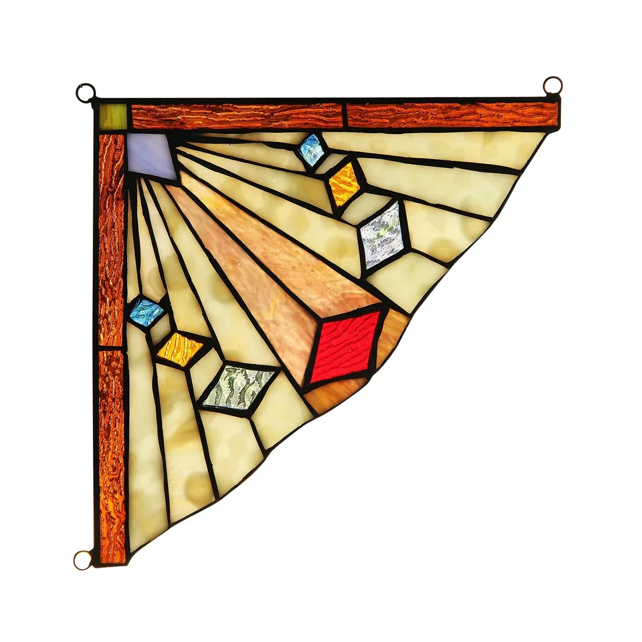 Stained Glass Mission Tiffany Style Corner Window Panel 8″ Handcrafted Art Glass