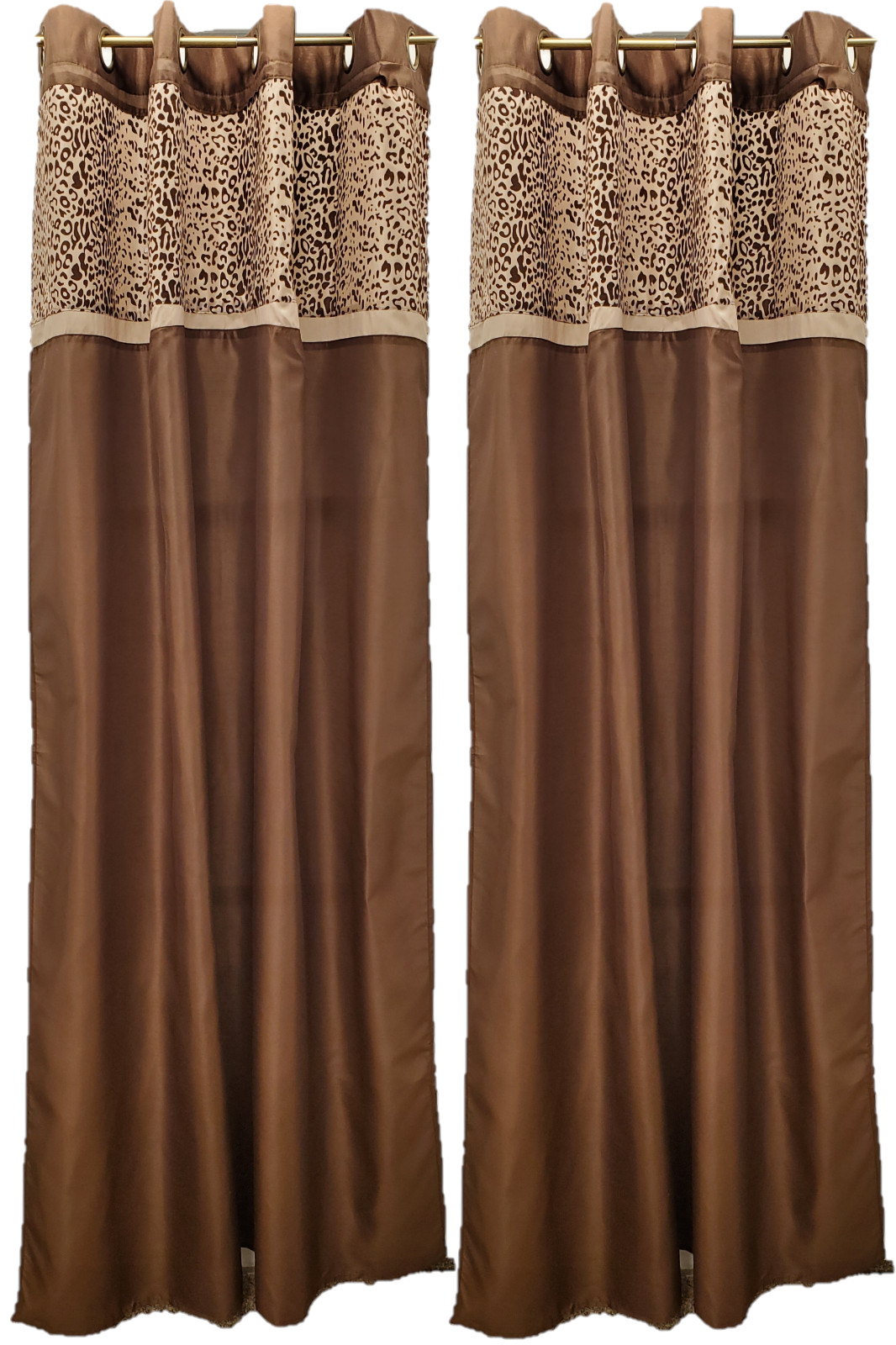 Leopard Flocked Grommet Panel Pair 108”Wx84”L Jungle Safari Sahara Big Cat Look