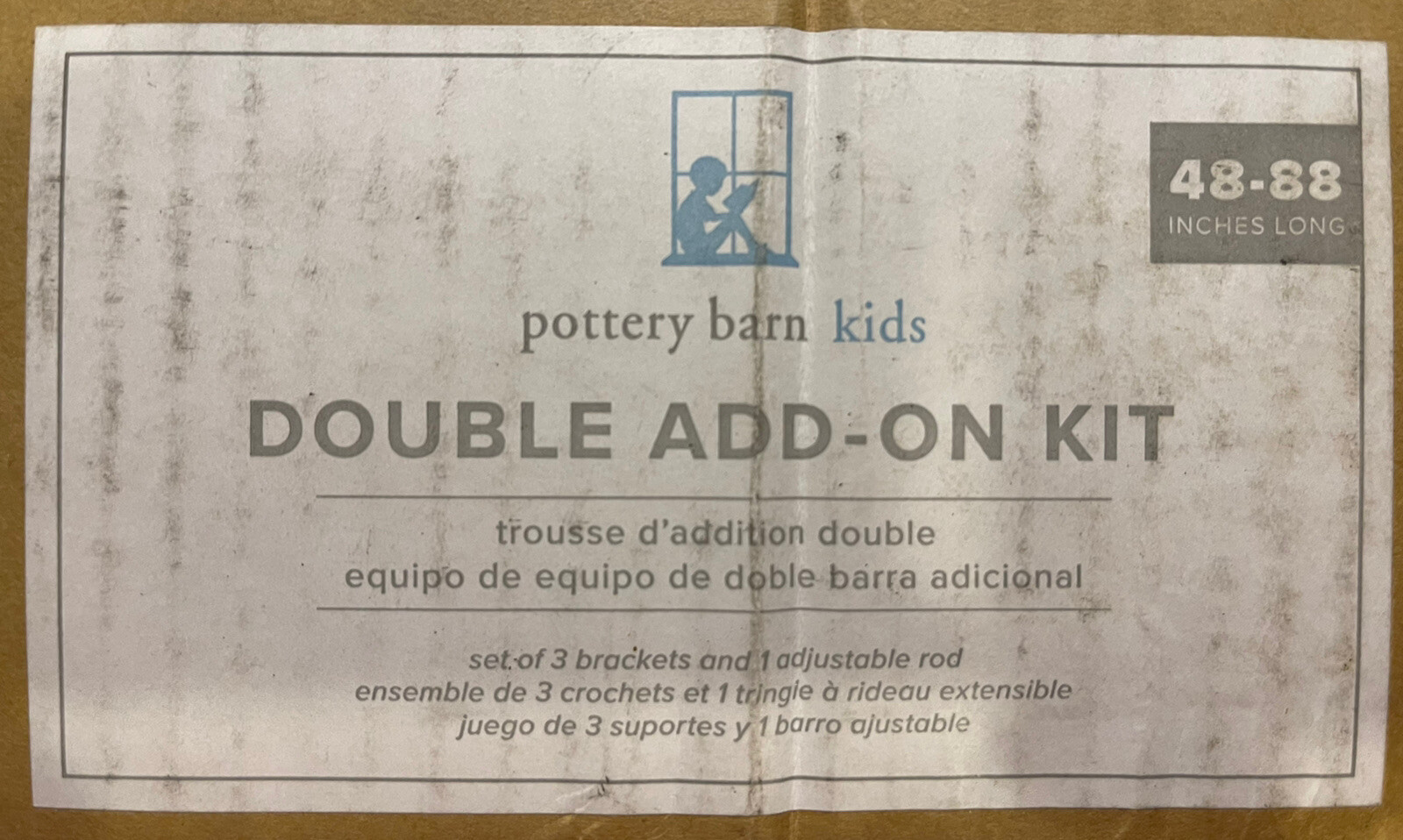 Pottery Barn Kids Double Curtain Rod Add-On Kit – Medium – 48-88″ – White – NEW