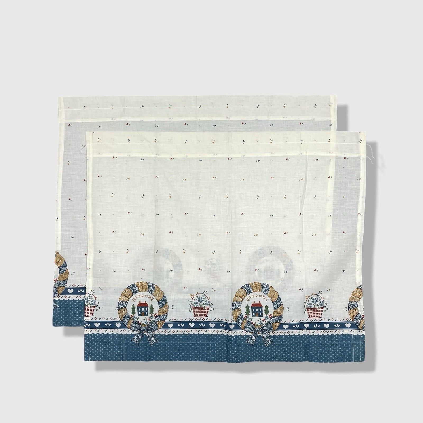 Unbranded Tier Curtains Set 30×24 White Blue Country Americana Cottagecore