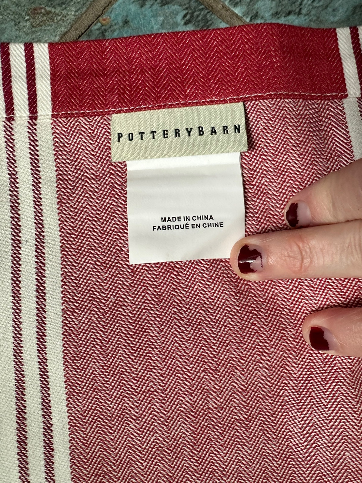 POTTERY BARN CADIZ STRIPE CAFE CURTAIN 13”x44” (2 Panels) RED POLE POCKET Set