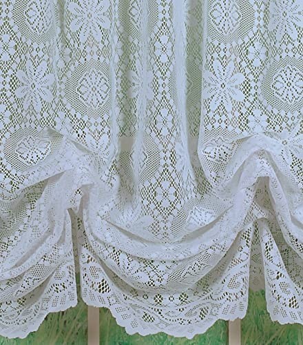 Elegant White Lace Balloon Shade, 59″W x 63″L, Light Filtering Window Treatment