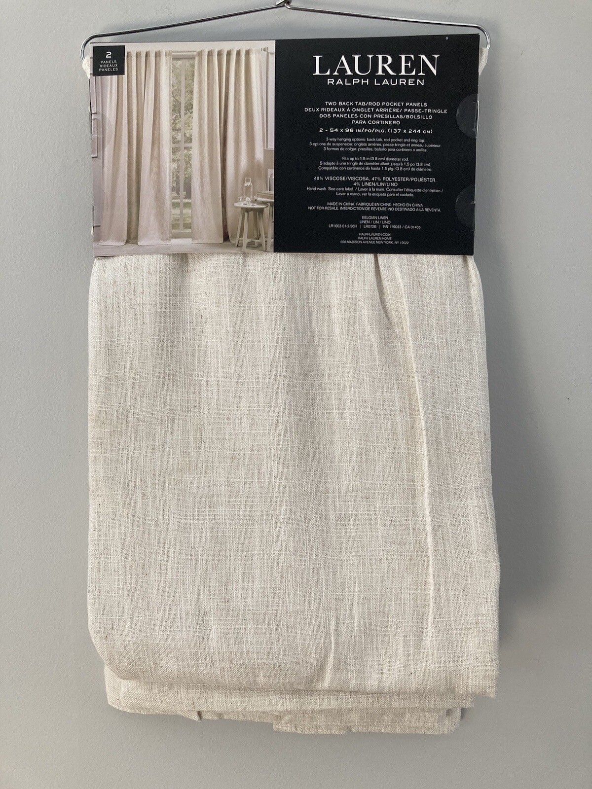 2 Ralph Lauren Back Tab Panels Curtains Belgian Linen Natural Beige 54″ x 96″