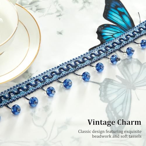 Vintage Print Voile Waterfall Valance 30″W x 24″L (Pack of 1) Blue Butterfly