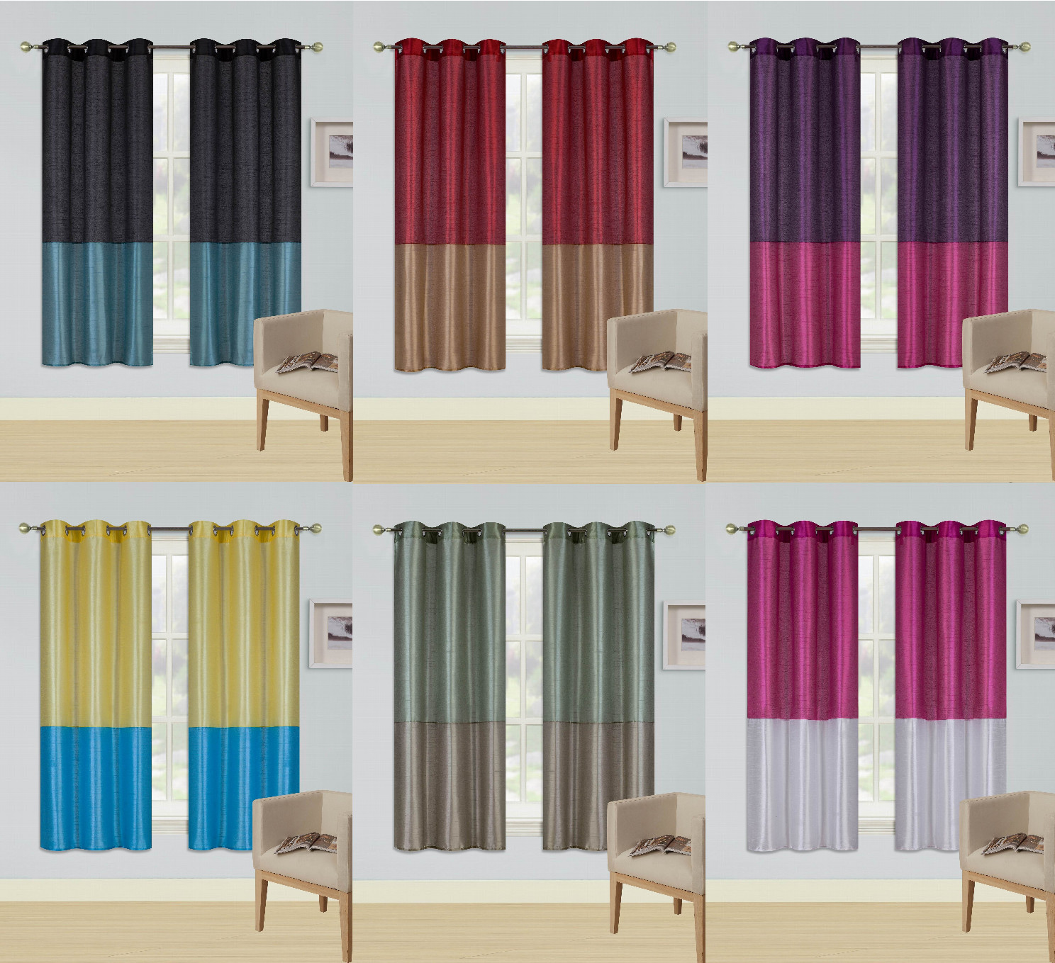 1 SET VERSATIL FAUX SILKY GROMMET WINDOW CURTAIN SEMISHEER PANEL DRAPE (HEIDI)