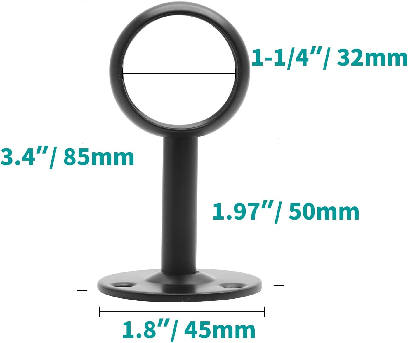 1-1/4Inch Curtain Rod Ceiling Mount Brackets, Stainless Steel, Black, 4 Pack