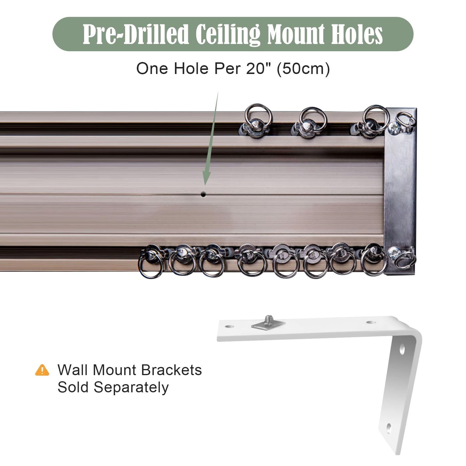 Zshine Heavy-Duty Curtain Conjoined Double Track Rails Ceiling Mounting For