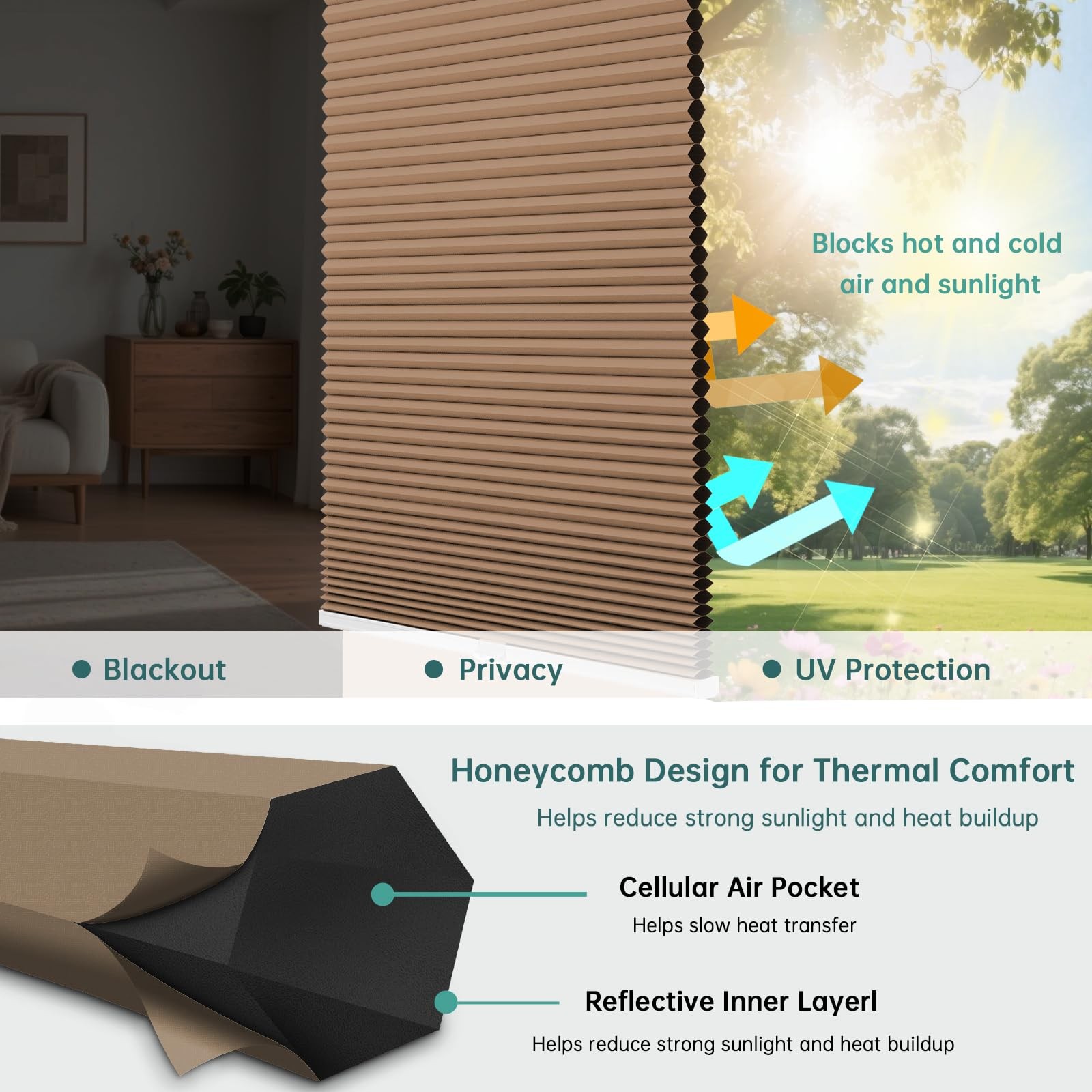 Changshade Blackout Top Down Bottom Up Cellular Shades Cordless Honeycomb