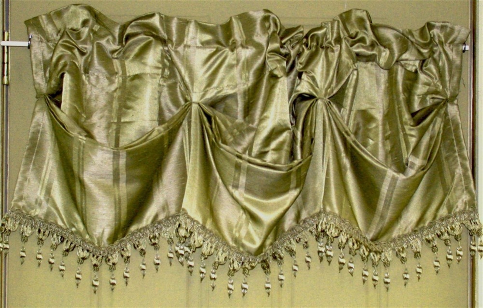 Springs Global Shadow Stripe Valance Ball & Crystal Trim ~ Green ~ 18″L x 53″W