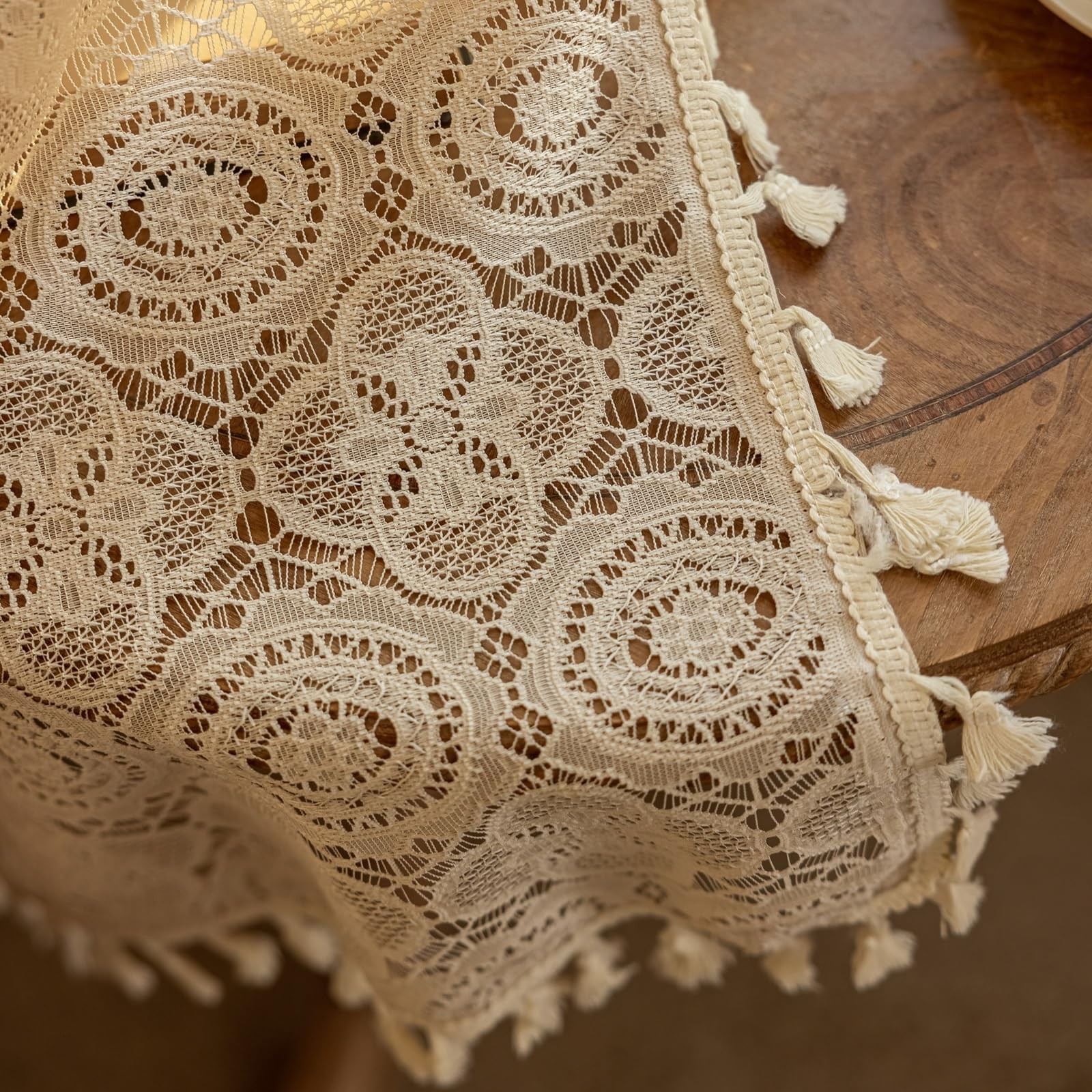 YJ YANJUN Boho Lace Curtains 84 inches Long 2 59″W x 84″L (Pack of 2), Beige