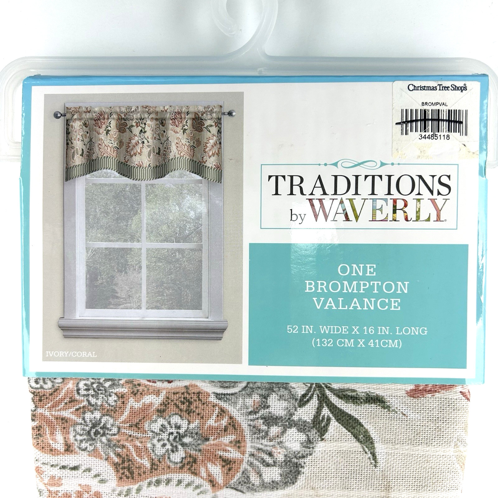 Waverly Traditions One Brompton Valance Peach Coral Sage Floral 52″ x 16″ NEW