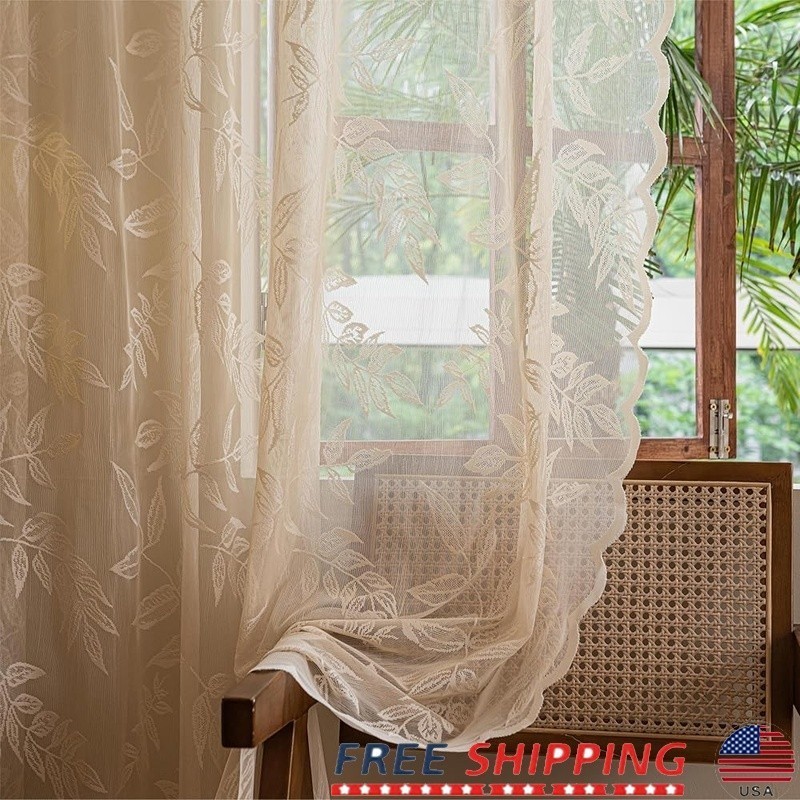 Ready Made Lace Curtains Panel Set Vintage Sheer Fabric Rod Pocket Home Decor US