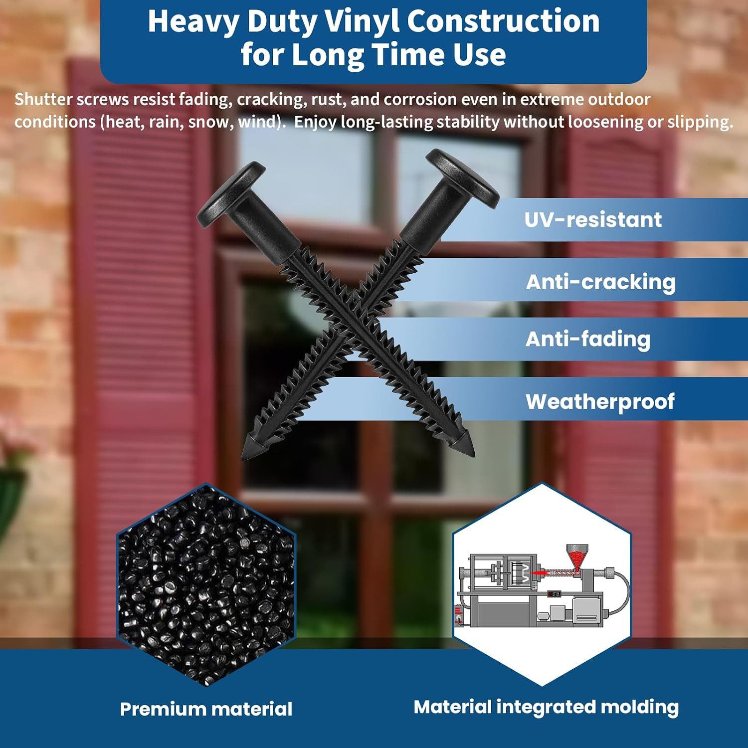 60 Pcs 3 Inch Vinyl Shutter Fasteners Heavy-Duty Shutter Loks for Exterior Decor