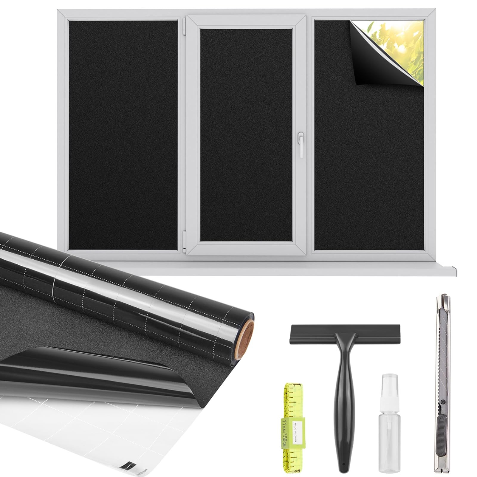Kromapolis Blackout Window Privacy Film Total 17.5In x 78.7In, Black
