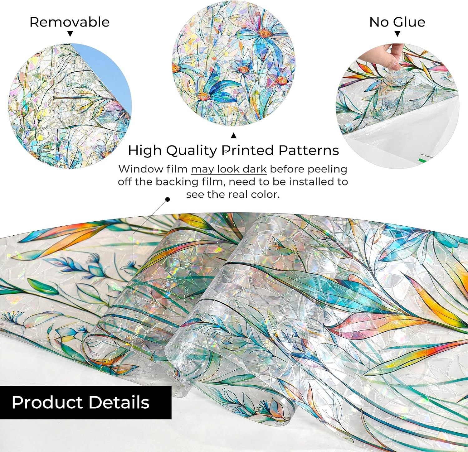 Window Privacy Film, Stained Glass Decorative Static Cling, Removable Laser S…
