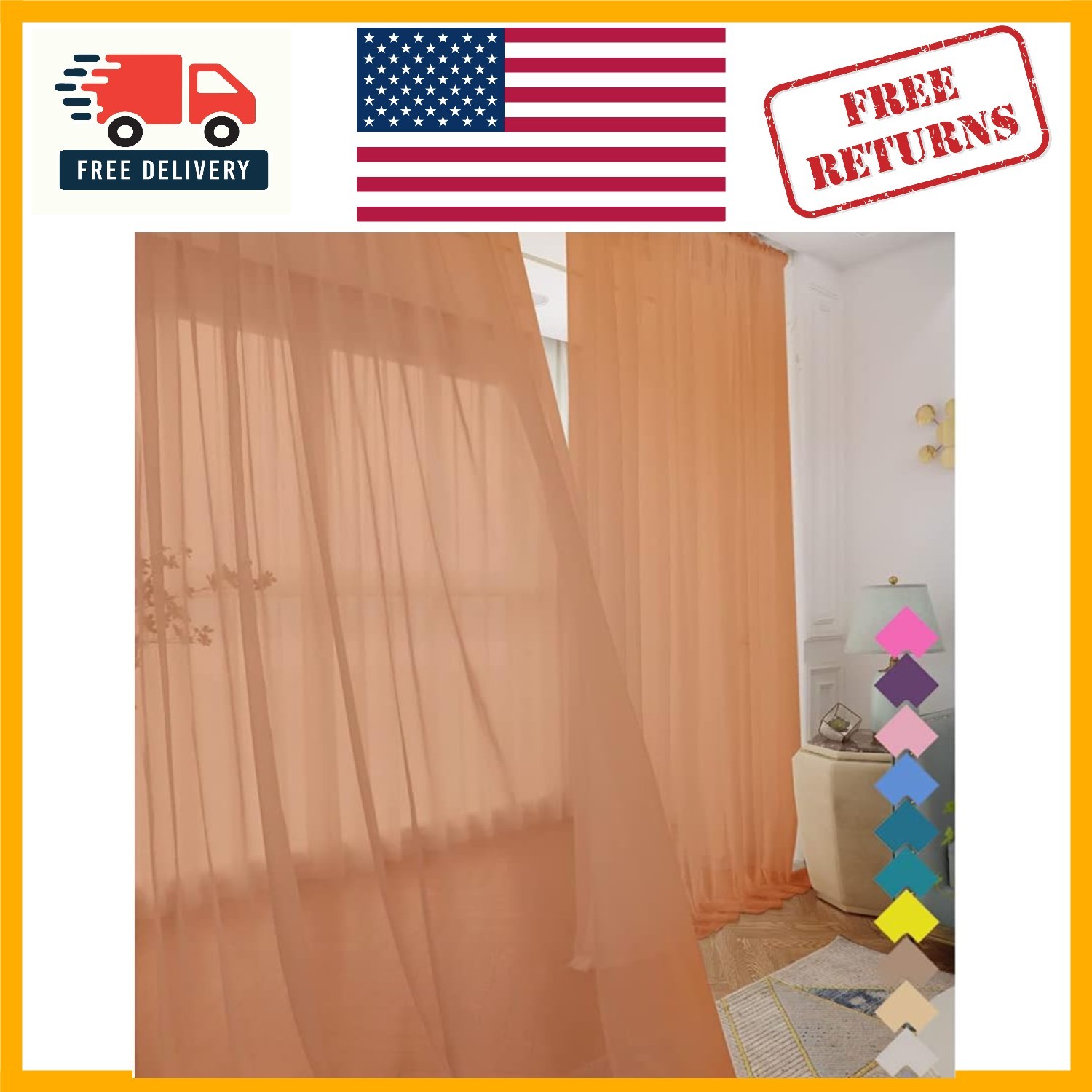 Classic Brown Sheer Window Curtains – 2 Panels, 48″w x 45″l, Machine Washable