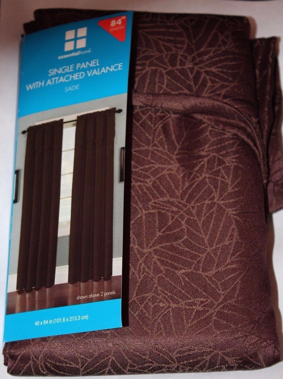 Essential Home Single Panel w/ Attached Valance Sadie – Chocolate Brown 40×84″