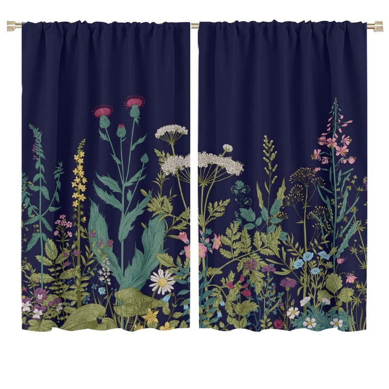 Godazzling Wildflower Blackout Windows Curtains Retro Botanical Floral Rustic